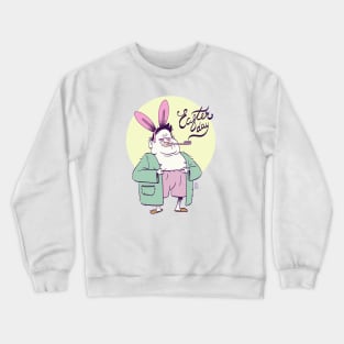 happy easter day. Funny sleepy man with rabbit ears Crewneck Sweatshirt